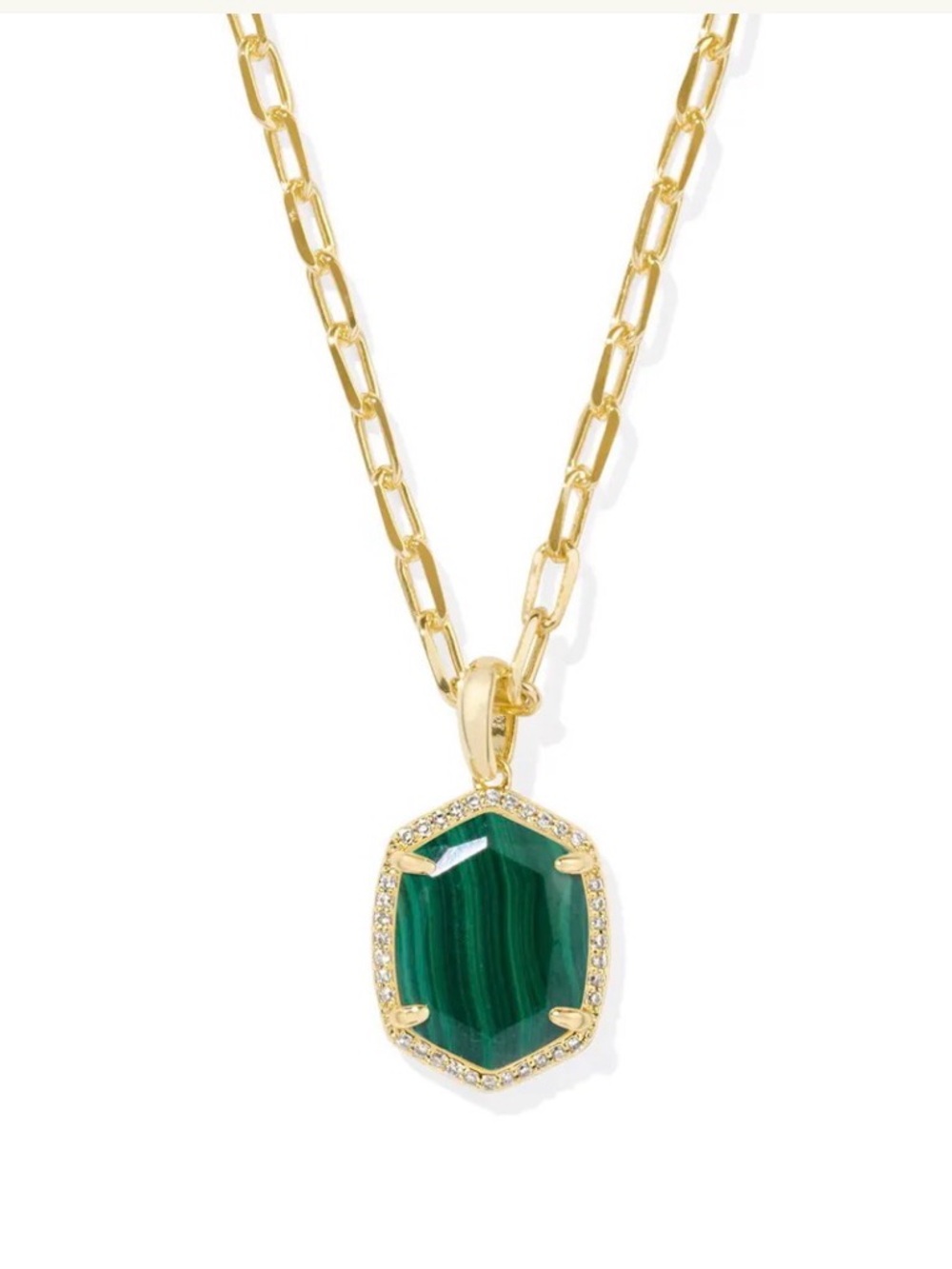 NWT Kendra Scott Daphne Pendant Necklace in Gold & Green Malachite - Picture 2 of 7